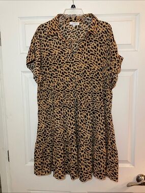 Umgee Leopard Print Tiered Dress in Tan and Black